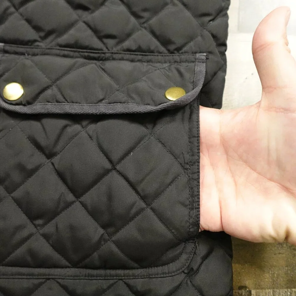 J.Crew‎ Quilted Down Jacket Women’s Small Black Gold Snap